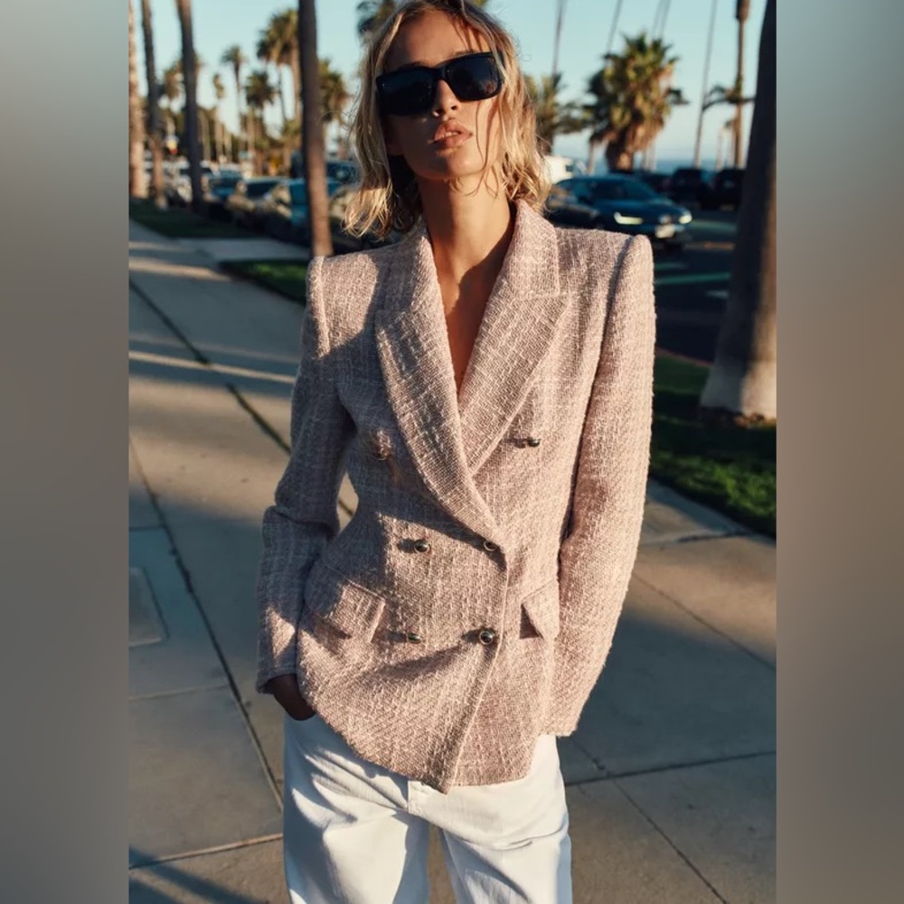 Zara double breasted textured blazer